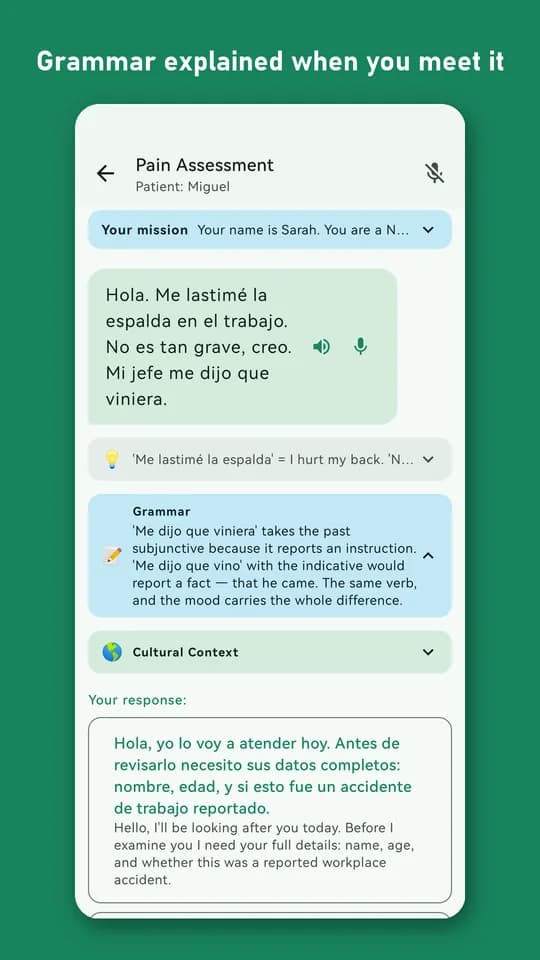 A grammar note explaining the past subjunctive after “me dijo que”